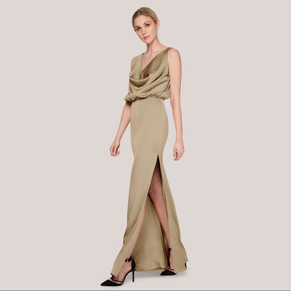 Fame and Partners Libra dress, dark tan, petite US 2